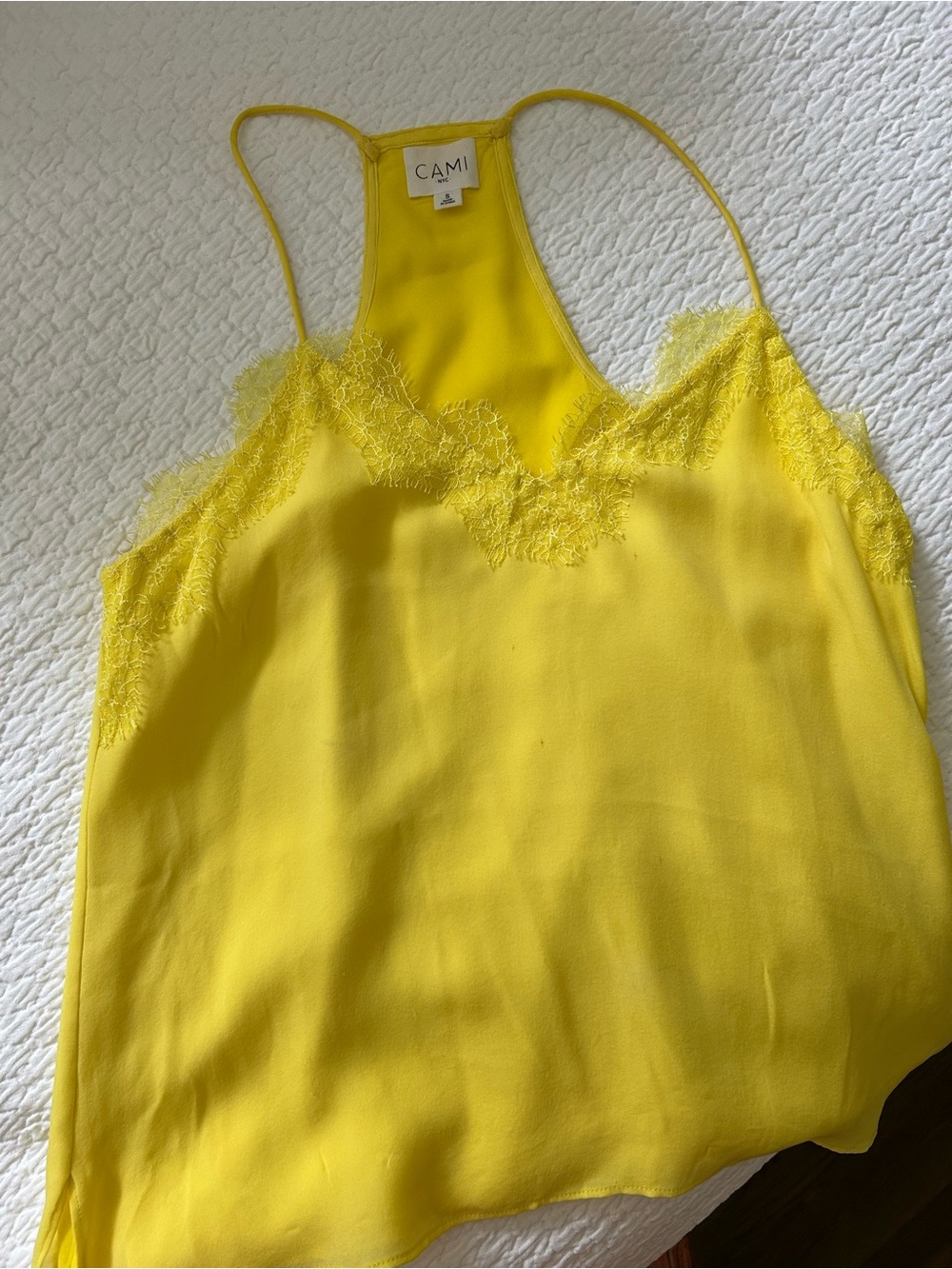 Cami NYC Yellow Lace Trim Silk Camisole